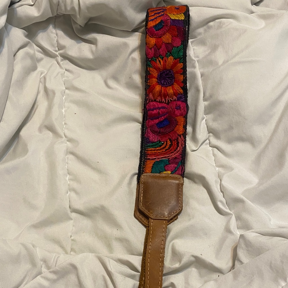 Floral Embroidered Strap with Tan Leather